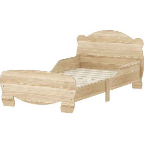 Lit enfant, lit junior, lit cabane avec motif ours, lit de jeu pour enfants de 3 à 6 ans, 143,5 x 80 x 55 cm, bois naturel (1/5)