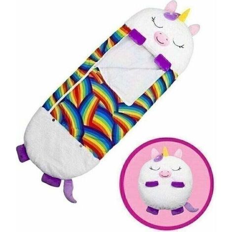 0 Fröhlicher Plüsch-Winterschlafsack für Jungen und Mädchen, Einhorn-Schlafkissen, 2-in-1-Babybettkissen, superweich und warm, für alle Jahreszeiten, Winter-Cartoon-Tierdesign für Kleinkinder (L) (1/5)
