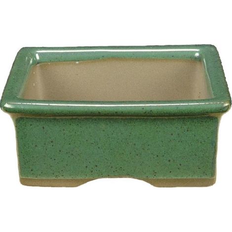 Vaso per bonsai Giapponese Morrisan rettangolare in gres smaltato verde 9x7x3,5 cm - B02-8-3D (1/4)