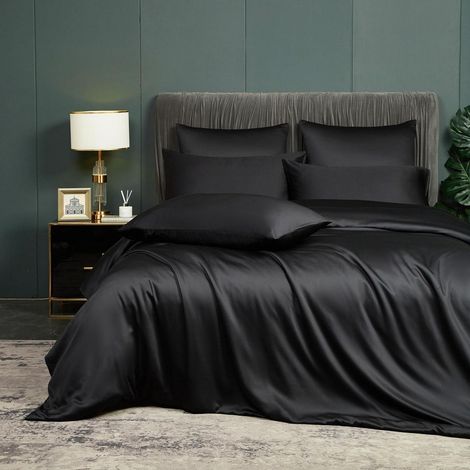 Bettwäsche Set 220x240cm Schwarz, kühlend, atmungsaktiv, Bambus-Polyester, Öko-Tex, 3tlg.