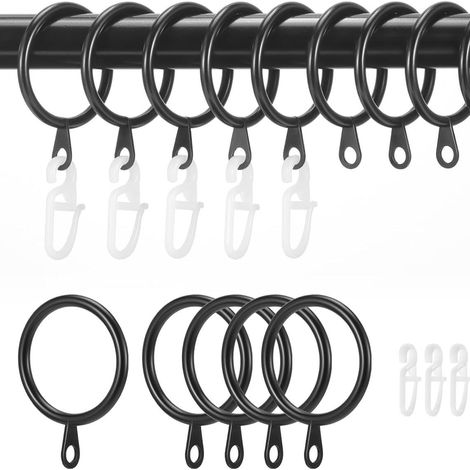 Joint d'étanchéité noir, anneau en acier + poulie en forme de S, 45 anneaux de rideaux métalliques et 45 crochets d'un diamètre intérieur de 30 mm pour la suspension. (1/5)
