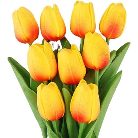 Flores artificiales，Set de 9 piezas，Tulipanes artificiales，Decoración de mesa para interiores，Arreglo floral artificial，33 x 3,5 cm (1/5)