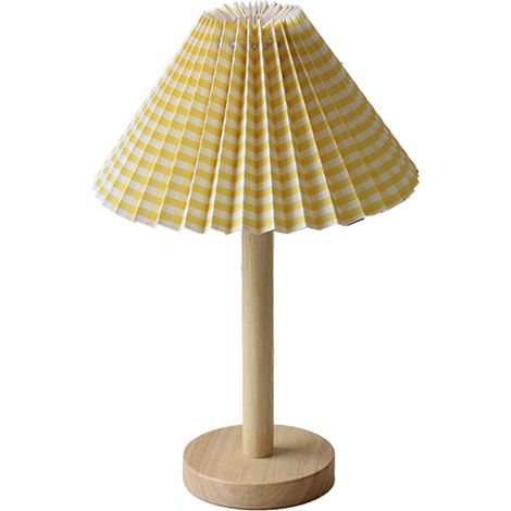 Lampe de chevet LED design épuré lumière chaude USB décorative lampe bureau chambre étude jaune à carreaux 37,5 cm chêne tissu (1/4)