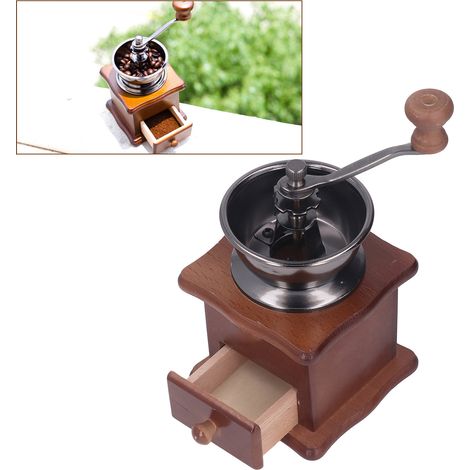 Retro-Handkaffeemühle, klassischer Stil, Sockel aus Buchenholz, Kern aus rostfreiem Edelstahl. (1/5)