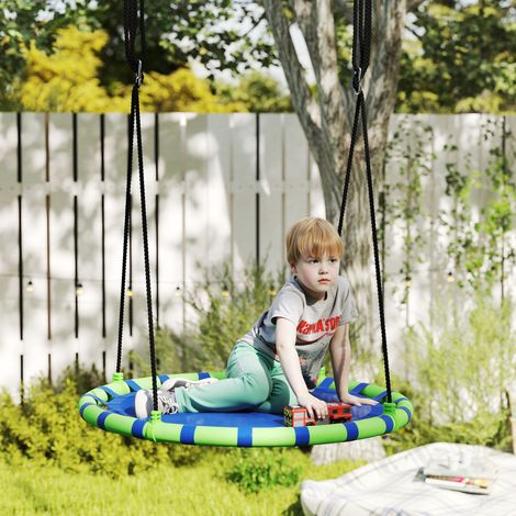 Balançoire de jardin ronde pour enfants de 100 cm de diamètre, hauteur réglable, supportant jusqu'à 150 kg, Ø 100 x 180 cm, bleue et verte. (1/5)
