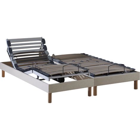 Lot de 2 lits électriques de relaxation multi lattes lisse Beige 2x70 x 190 cm