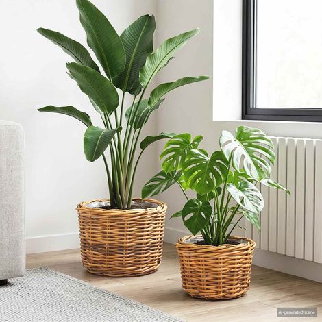 vidaXL  Planter Basket  with Storage 2 pcs Natural Brown Kubu Rattan