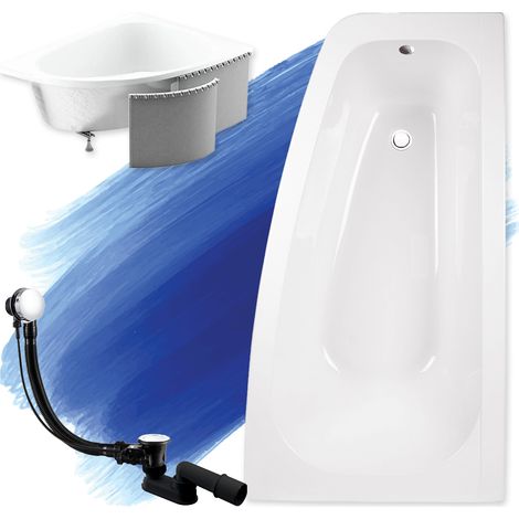 Baignoire Bain d'angle 150x80 Droite avec des panneaux en polystyrène, Siphon de bain et pieds (support) - Set 4en1 - Fabriqué en UE - BADLAND LUNA