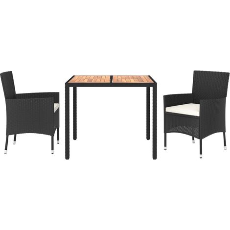 3-tlg. Garten-Essgruppe mit Kissen Schwarz Poly Rattan vidaXL (1/4)