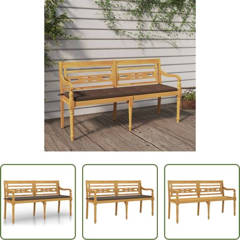 vidaXL Holzbank - Batavia-Bank mit Taupe Kissen 150 cm Massivholz Teak (1/5)