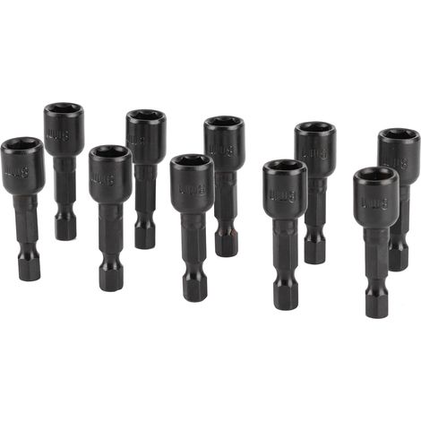 458mm chrome vanadium hexagonal socket with strong magnet and high-strength nut, pistol drill bit, electric pneumatic wrench socket, 10 pieces, black. (1/5)