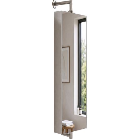 Relaxdays swivel mirror cabinet, 6 open shelves, wall-mounted, H x W x D: 120x25x12 cm, stainless-steel, silver (1/5)