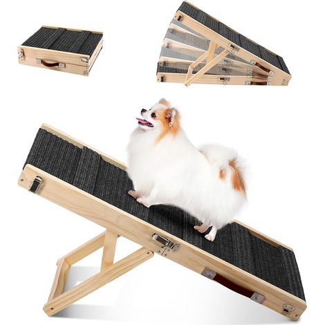 Rampe Pliable en Bois pour Chien, pour lit, canapé - Rampe réglable pour Petits Chiens, Hauteur 25 à 52 cm, Longueur 83 cm, Largeur 35 cm, Surface antidérapante, jusqu'à 15 kg (1/5)