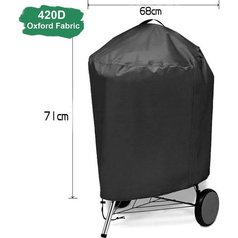 Housse Barbecue Rond Exterieur Imperméable, Tissu Oxford 420D, Coupe-Vent, Anti-UV Bache de Protection Barbecue BBQ Grill avec Poignées (71x68cm) - Noir