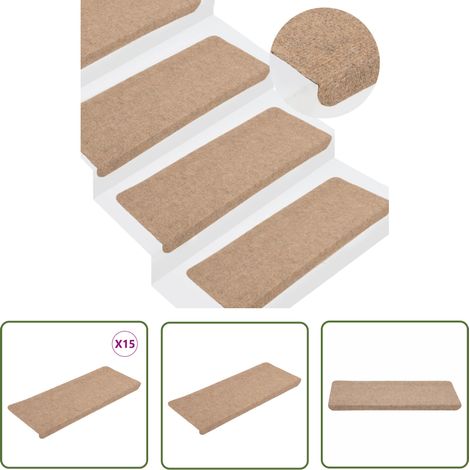 The Living Store Tapis d'escalier auto-adhésifs 15 pcs 65x24,5x3,5 cm Beige - Tapis D'escalier - Tapis Marche - Antidérapant - Décoration Escalier - Protection Escalier (1/7)