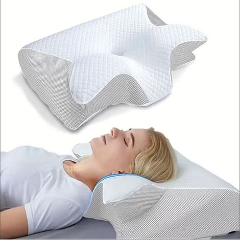 Oreiller cervical viscoélastique, oreiller orthopédique ergonomique 2 en 1 pour soulager les douleurs cervicales, oreiller de soutien profilé blanc-AquaForge (1/5)