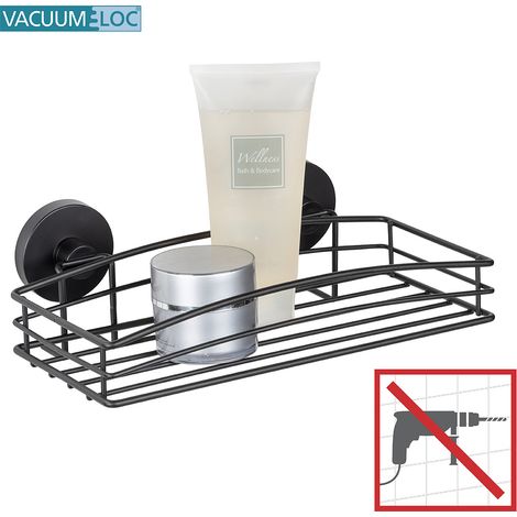 WENKO Vacuum-Loc® Wandablage Schwarz, Wandablage, Befestigen ohne bohren, Schwarz, Stahl schwarz (1/4)