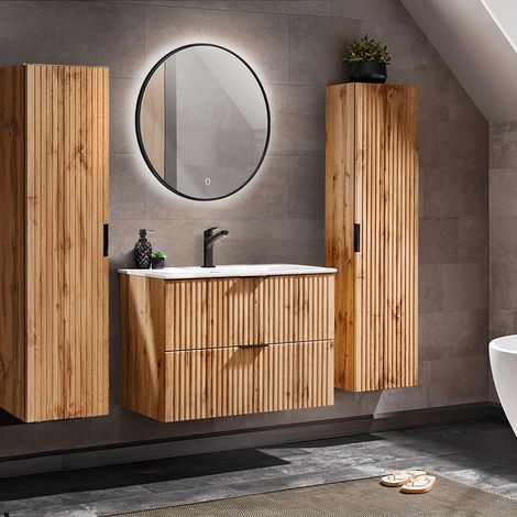Badmöbel Komplett Set ADELAIDE-56 Wotaneiche Rillenoptik, B/H/T 180/200/46 cm (1/5)