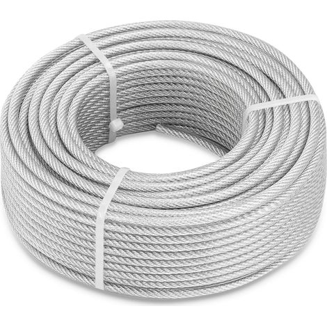 Steel Cable 5 mm Core 7x7 Strands, 60 m PVC Sheathed Steel Cable WLL 730 kg Multifunctional Steel Cable for Railing, Balusters, Fences, Garlands, Laundry, Curtains, Shade Sails (1/5)