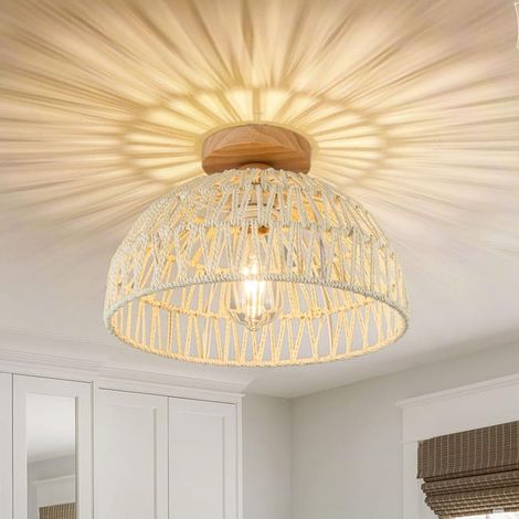 Lustre en osier, lustre de style bohème, lustre tissé à la main, ampoule incluse, design minimaliste moderne. (1/5)