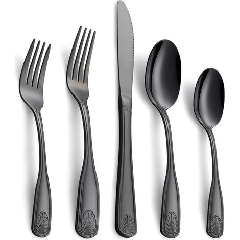 Couverts de Table en Acier Inoxydable Noir Poli Miroir Design Coquillage Moderne (1/5)
