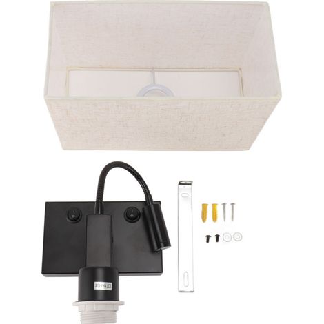 Applique murale de chevet LED en fer noir électroplaqué, câblée avec abat-jour en lin, pour chambre, salon, couloir d'hôtel (1/5)