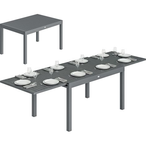 Grande tavolo da giardino allungabile per 6-10 persone con estensione da 135 a 270 cm, ideale per giardino e balcone, in alluminio grigio.