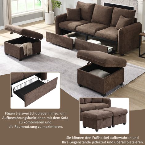 Canapé d’angle U 3 places multifonction,rangement,tiroirs,tabouret,modulaire démontable,fonction couchage,housse chenille-Mi (1/5)