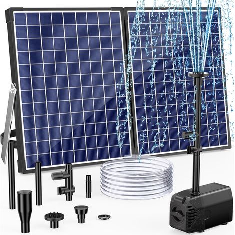 Pompe de bassin solaire pour extérieur, fontaine solaire 12 W avec fonctionnement à sec, pompe à eau solaire avec tuyau de 2 m et câble de 5 m de long pour bassins, aquariums, jardins, jeux