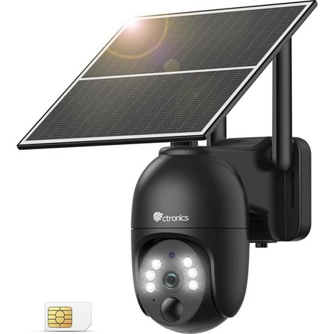 CTRONICS 4G LTE Camera Surveillance Solaire 2K avec Carte SIM Batterie 10400mAh Vision Nocturne Couleur PIR Détection, Audio Bidirectionnel, Cloud (1/5)