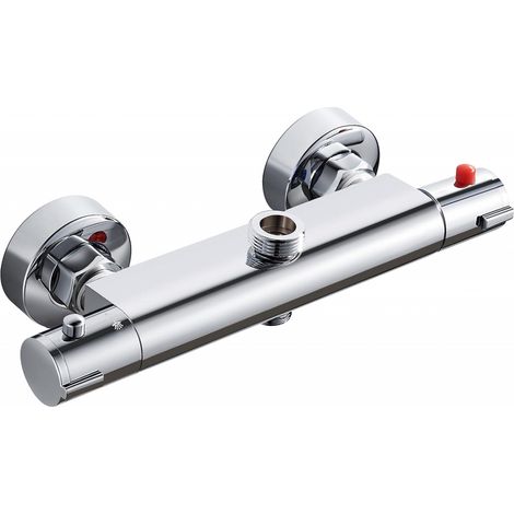 Thermostatischer Duschmischer mit 2 hohen und niedrigen Auslässen, Anti-Verbrühungs-Mischarmatur aus verchromtem Messing für die Badewanne im Badezimmer (1/5)