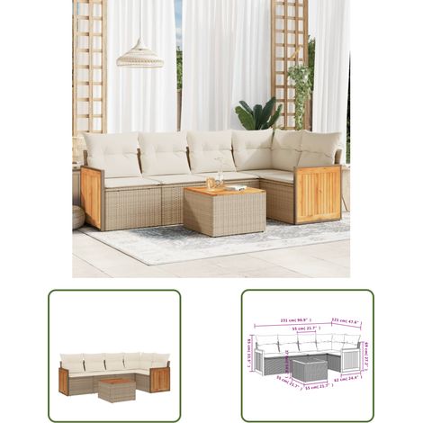 The Living Store 6-tlg. Garten-Sofagarnitur mit Kissen Beige Poly Rattan - Gartenmöbel - Esstisch - Lounge Set - Outdoor Möbel - Rattan Möbel (1/3)