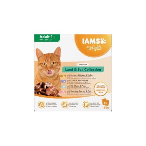Iams Delights Adult Cat Land & Sea Collection in Gravy 8pk - 85g - 817396