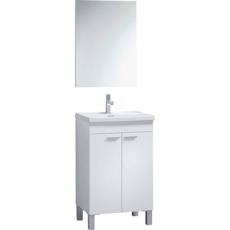 Mobile sottolavabo Almenia, Mobiletto per bagno, Armadio a 2 ante con specchio, lavabo non incluso, 50x40h80 cm, Bianco