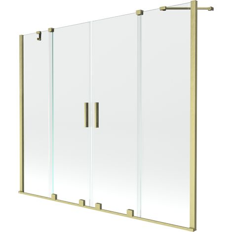 Mexen Velar Duo paravent de baignoire 2 volets coulissants 190 x 150 cm, transparent, or brossé - 896-190-000-02-55 (1/5)