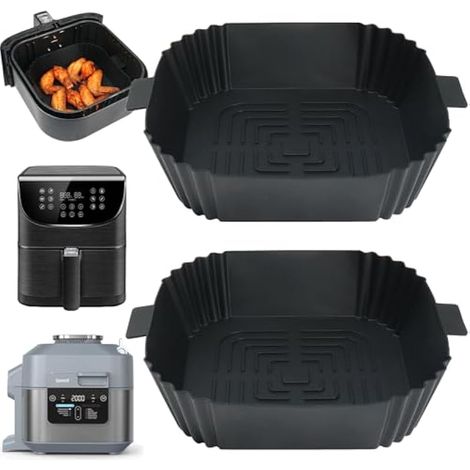 Moules en silicone pour friteuse à air Ninja Speedi 5,7L/Cosori, lot de 2 paniers/plateaux en silicone, accessoires pour friteuse à air COSORI 3,8L-5,5L, Tefal (intérieur : 16,3 cm, noir)