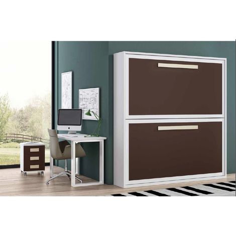 Lit superposé escamotable 90x190 cm Melina - Matelas Sans matelas - Façade Chromé - Structure Chêne 3D (1/5)