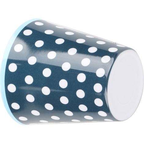 Tasse à eau/café/lait imitation porcelaine 260 ml, idéale pour les restaurants et les écoles. Motif à pois bleu foncé. (1/5)