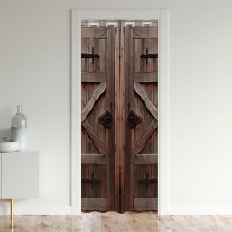 Rideau de porte en bois rustique à 1 panneau, rideau de cabine de style ferme pour placard, chambre à coucher, cuisine, décor de confidentialité, H203 x L132 cm (1/3)