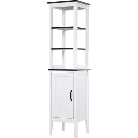 HOMCOM Mobile da Bagno Alto Stretto con Ripiani Regolabili, Bianco (1/5)