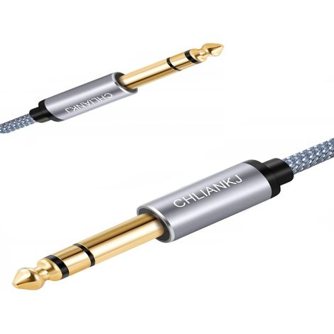 Câble jack pour instrument, gaine tressée en nylon gris, 1 m (1/3)