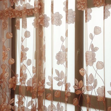 Lot de 2 rideaux élégants et luxueux à motif floral haut de gamme, 100 x 250 cm, avec perles, voilage, séparateur de fenêtre, décoration murale, habillage de fenêtre chic. Dimensions : 39" x 98". (1/5)