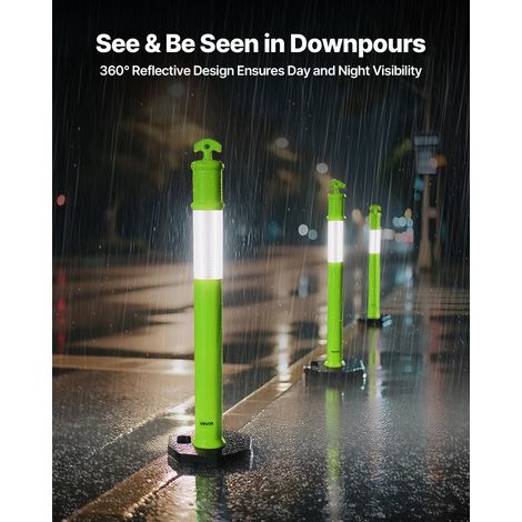 Poteau de Signalisation 3PCs 114 cm, Balise de Délimitation avec Base Lestée et Bandes Réfléchissantes, Délinéateur de Circulation… (1/5)