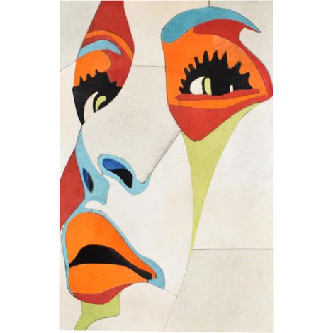 Tableau fait à la main en peau de vache FACE 51x76 blanc et vert (1/3)