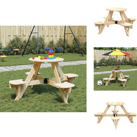 Table de pique-nique pour 4 enfants avec trou de parasol rond - Table De Pique-nique - Tables De Pique-nique - Table De Pique-nique D'extérieur - Table De Pique-nique Ronde (1/5)