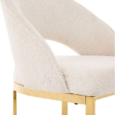 Lot de 2 chaises de salle à manger avec tissu bouclé beige et pieds métalliques dorés galvanisés (1/5)