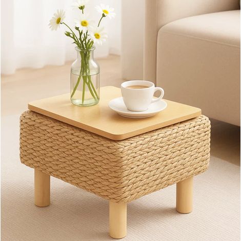 Foot Stool 39x28x28cm Hand Weave Rectangle Ottoman Multifunctional Change Shoe Footrest Dressing Stool for Living Room Bedroom (1/5)