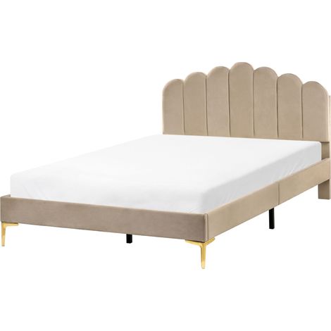 Bett mit Lattenrost Samtstoff SAUVIAN 140 x 200 cm Taupe