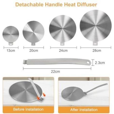 Plaque diffuseur de chaleur pour plaque de cuisson à induction en acier inoxydable pour casseroles et poêles, plusieurs tailles 13/20/24/28 cm, accessoire de cuisine, 24 cm