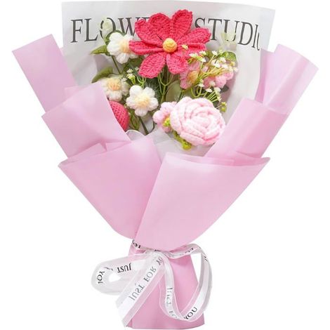 BelleRise - Bouquet de fleurs au crochet, bouquet de fleurs tricoté pour anniversaire, remise de diplôme, fête des mères (1/5)